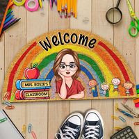 Thumbnail for Custom Welcome Teacher Rainbow Shaped Doormat, Gift For Teacher