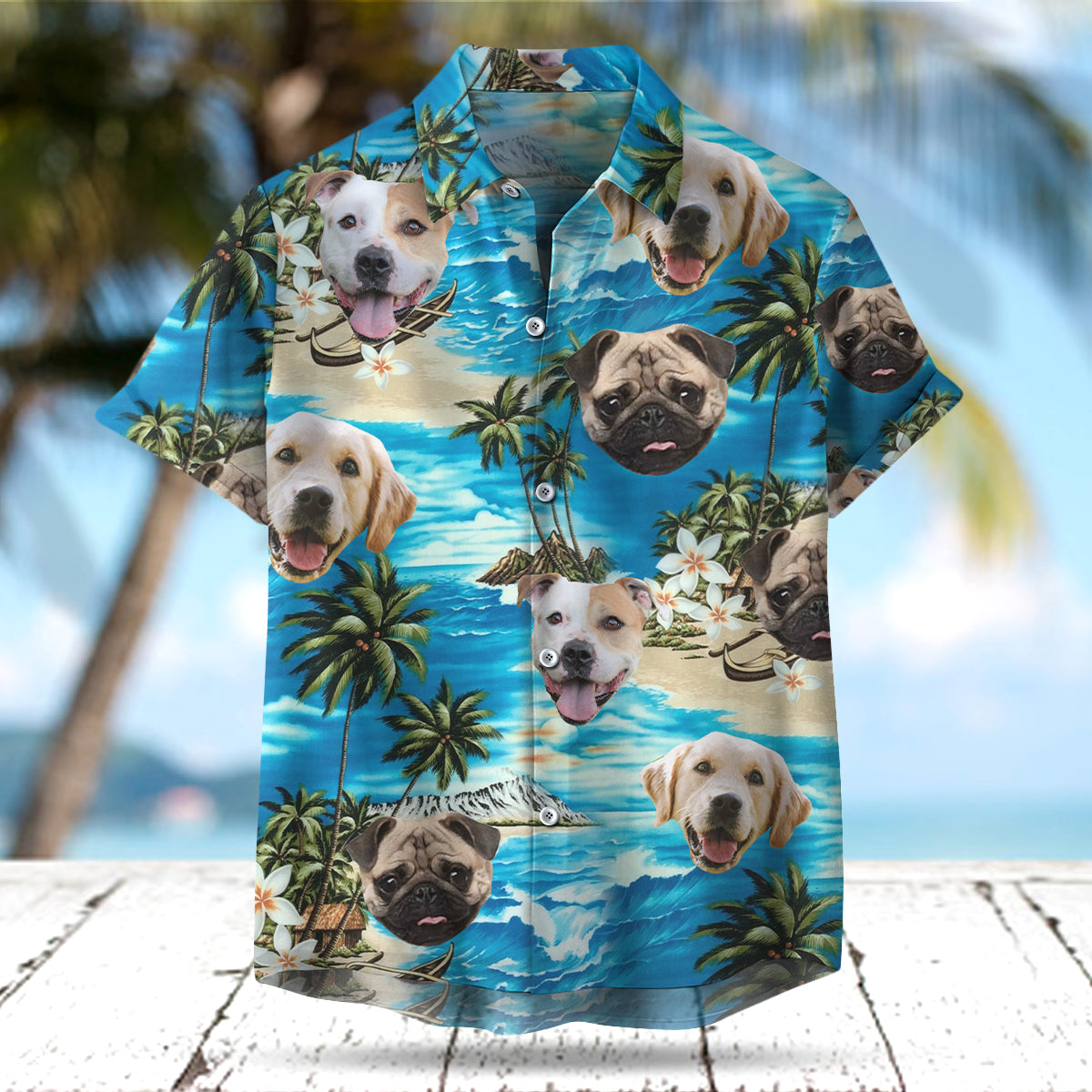 Custom Ocean Dog Cat Watercolor Photo Hawaiian Shirt, Pet Lover Gift