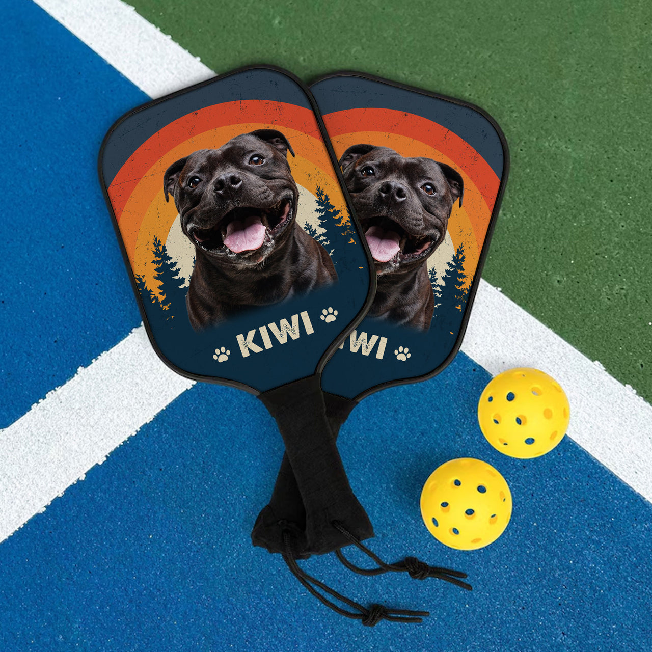 Personalized Pickleball Kit - Gift For Pet Lover - Retro Rainbow Dog Cat Photo