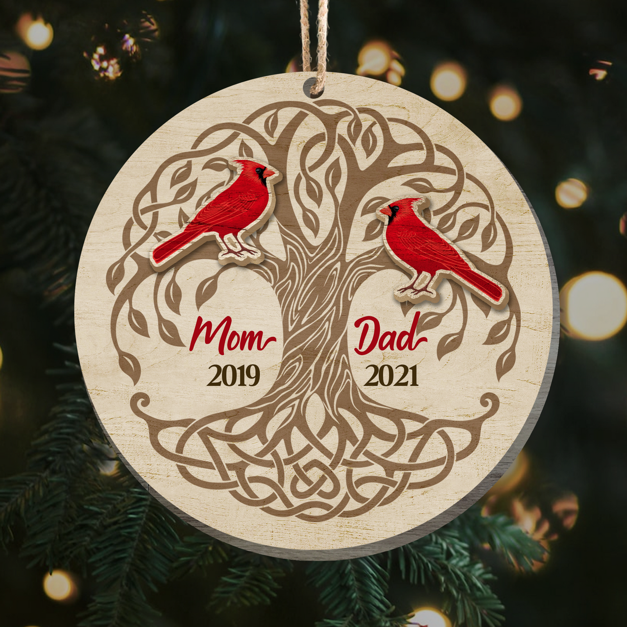 Personalized Memorial Christmas In Heaven Dad Mom Layered Wood Ornament