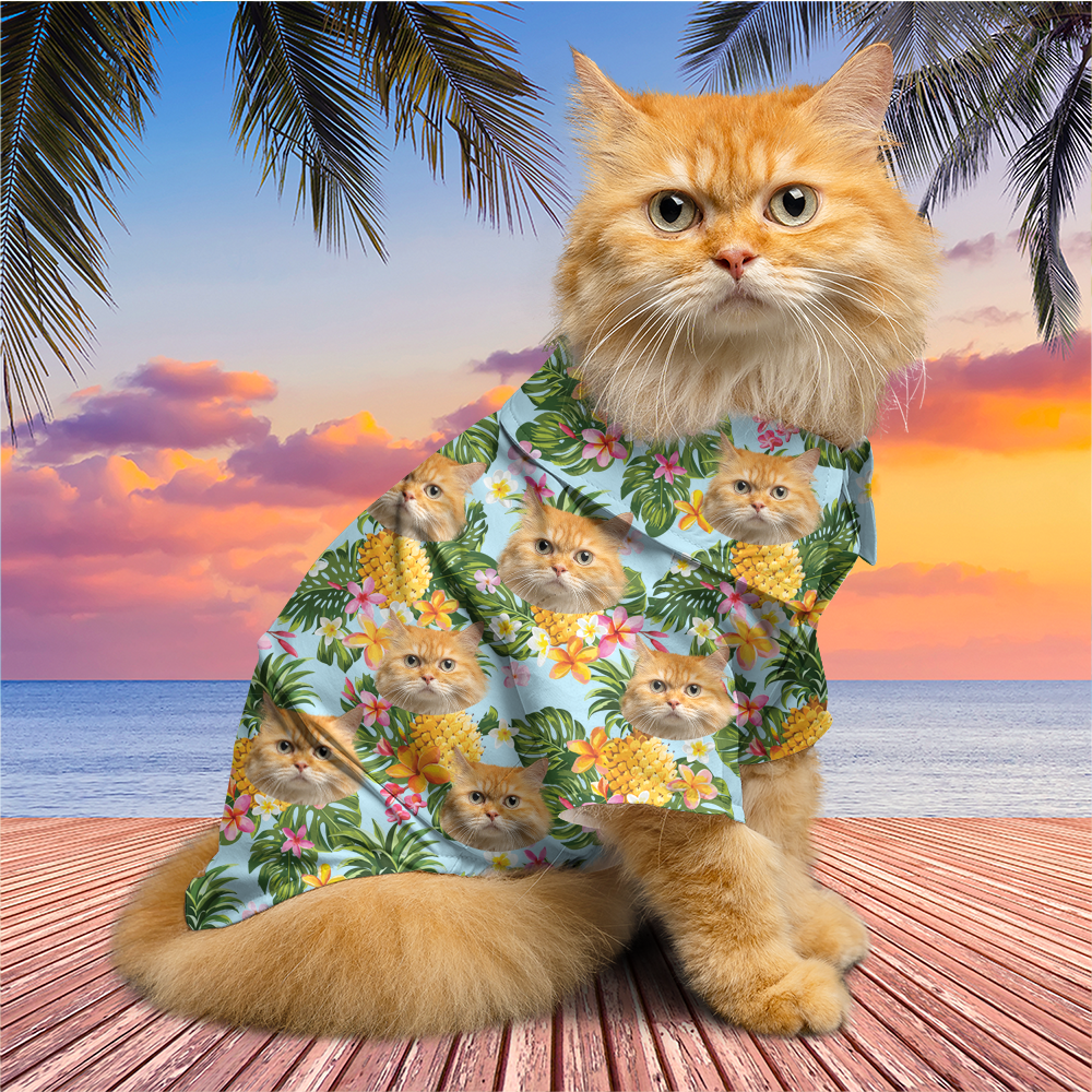 Personalized Tropical Face Photo Hawaiian Shirt, Matching Shirt For Dog Cat Lovers