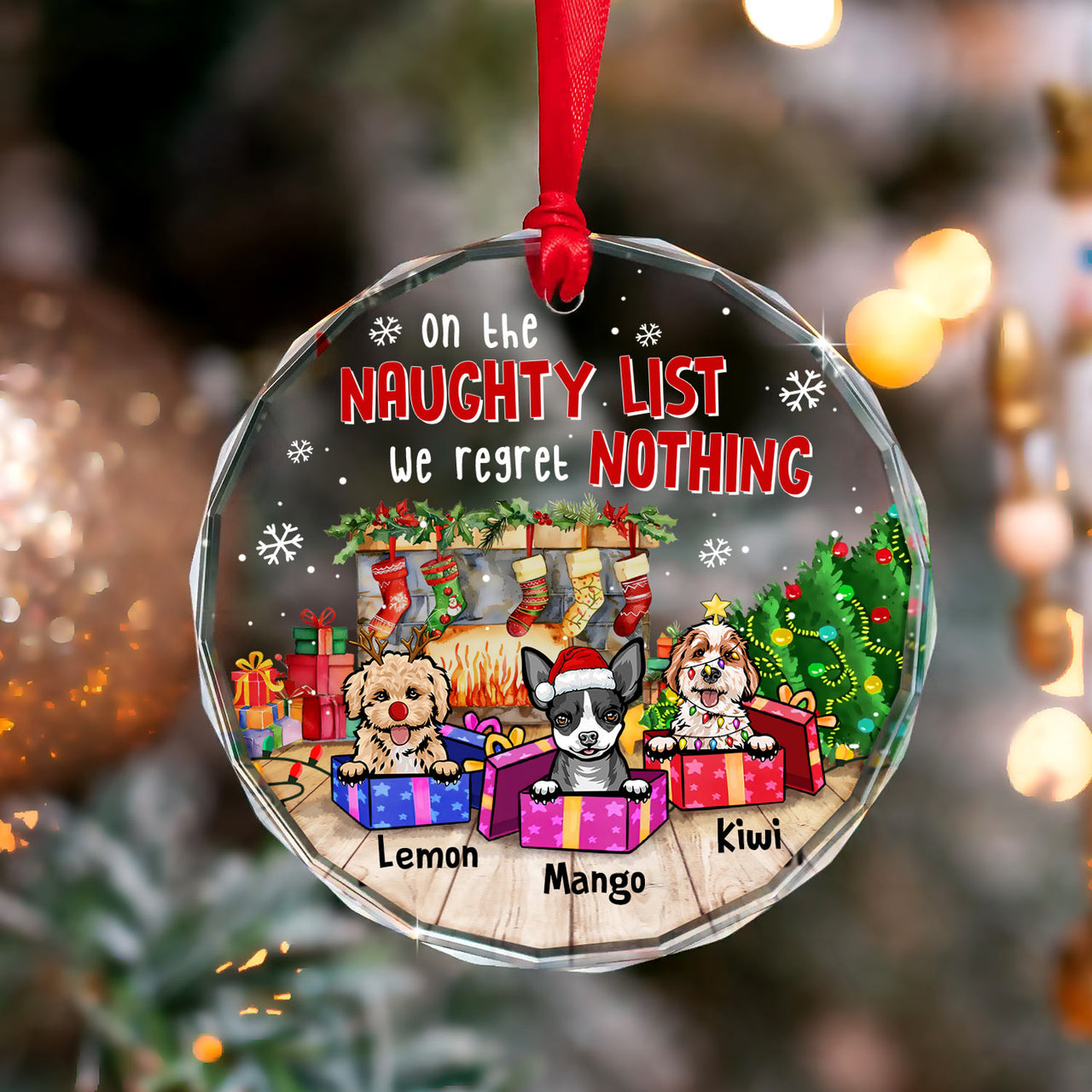Personalized Christmas Decorative Glass Ornament - Gift For Dog Cat Lovers - On The Naughty List