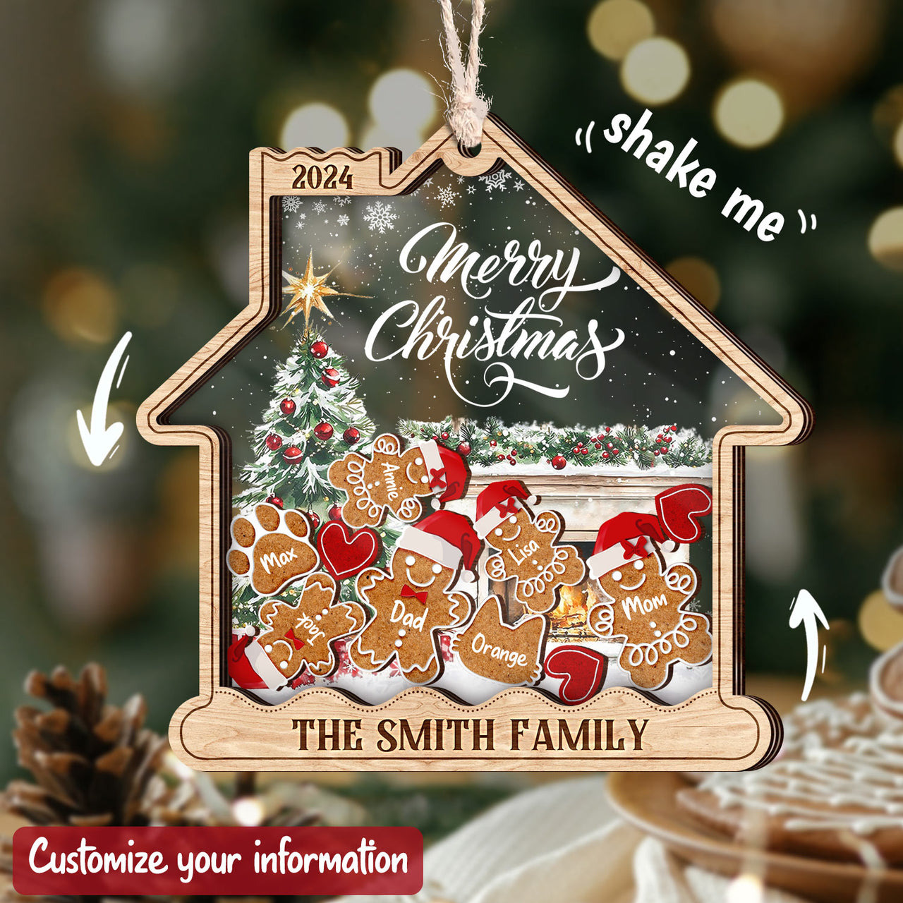 Personalized Shaker Ornament - Christmas Gift For Family -  Gingerbread House Shaped