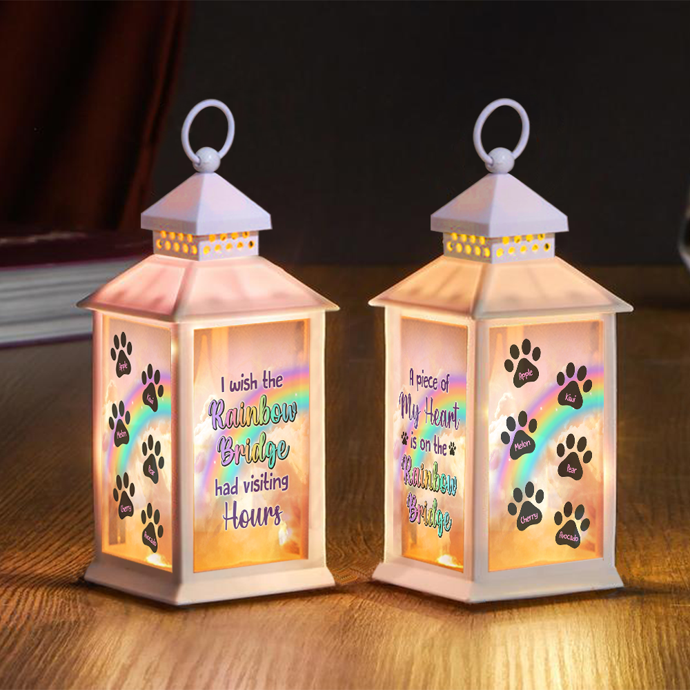 Personalized Dog Cat Memorial Rainbow Bridge Lantern, Sympathy Gift For Pet Lovers