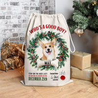 Thumbnail for Custom Dog Photo & Bone With Wreath Santa Sack, Christmas Gift