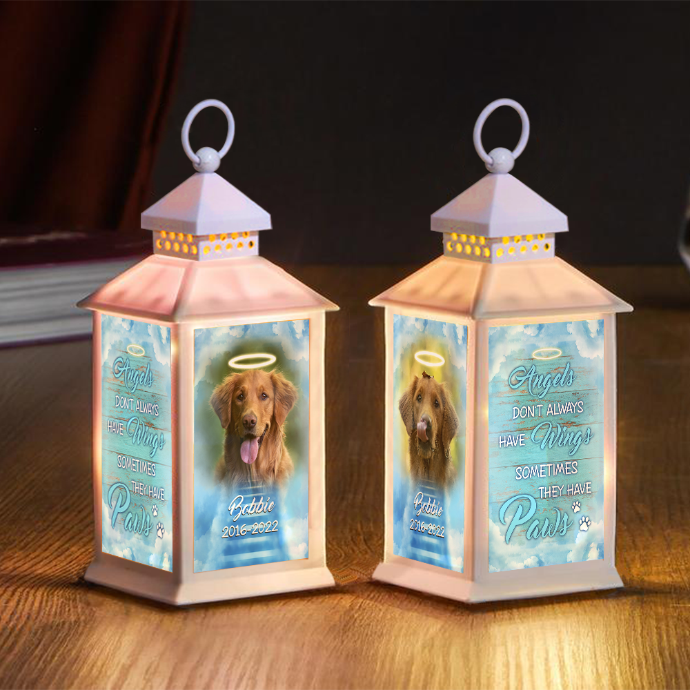 Personalized Angels Sometimes Have Paws Dog Memorial Lantern, Sympathy Gift For Dog Lovers