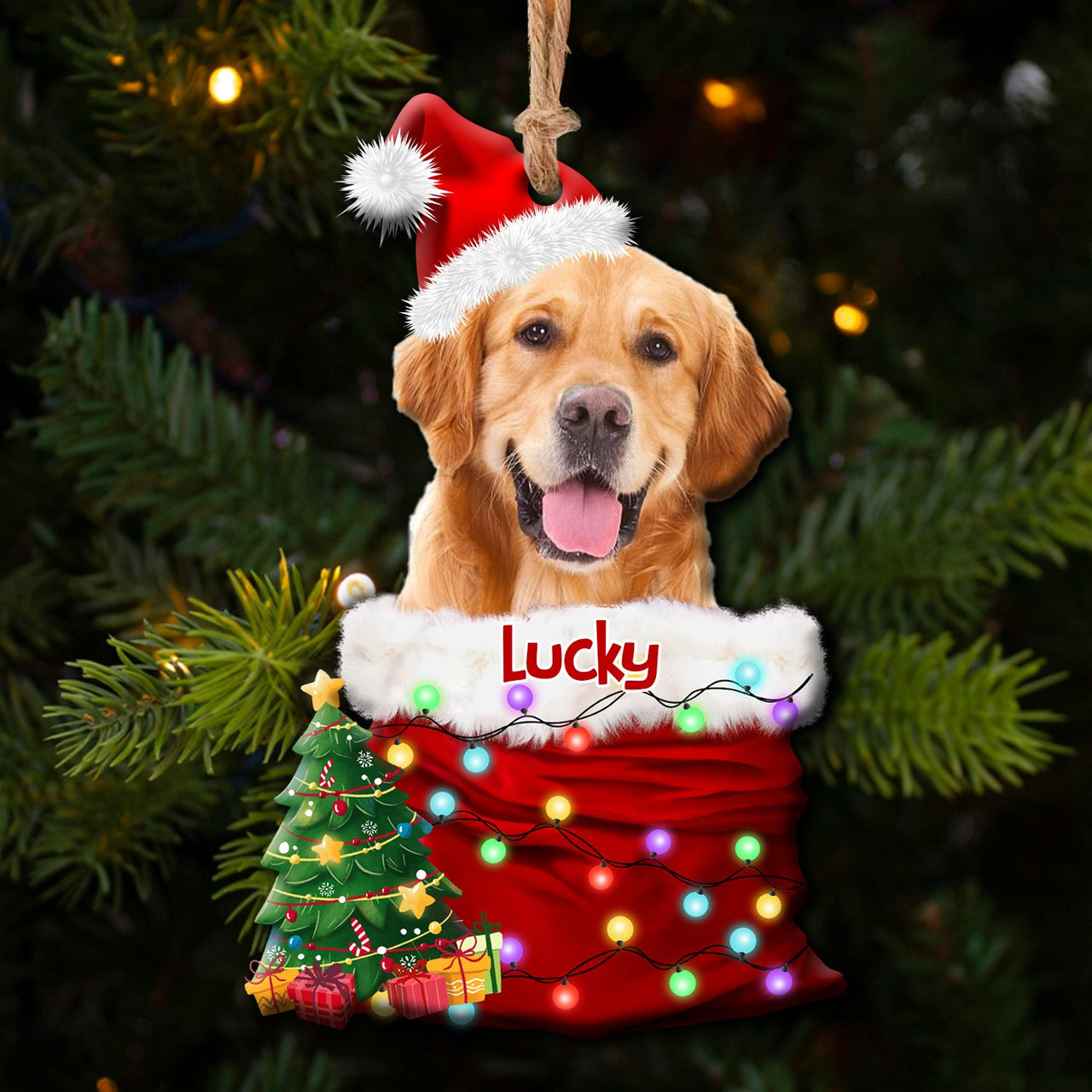 Personalized Upload Photo Dog Christmas Santa Acrylic Ornament, Customized Holiday Ornament