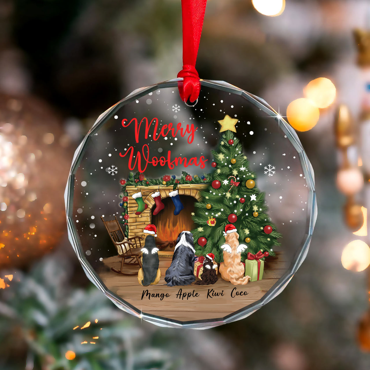 Personalized Christmas Decorative Glass Ornament - Gift For Dog Cat Lovers - Fluffy Dog&Cat Memorial