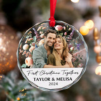 Thumbnail for Personalized Glass Ornament - Gift For Couple -  First Christmas Together Floral Couple Photo