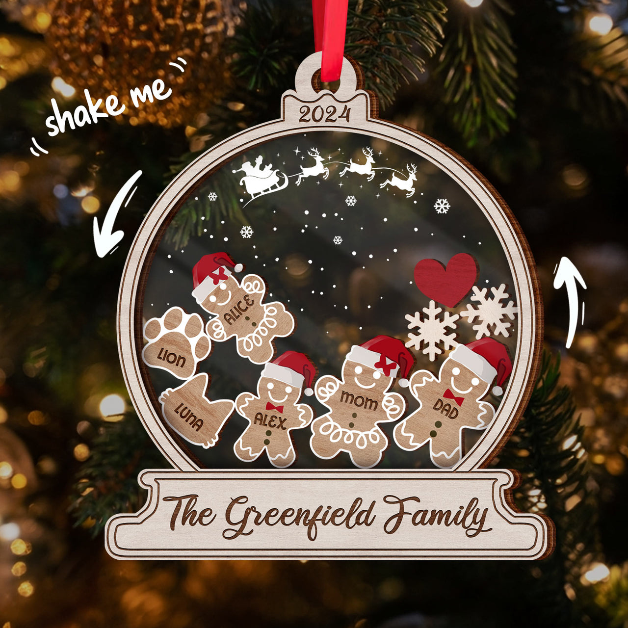 Personalized Shaker Ornament - Christmas Gift For Family - Colorful Gingerbread Cookie With Hat Family