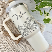 Thumbnail for Personalized Insulated Engraved 40oz Tumbler - Mother's Day Gift - Floral Butterflies Mom And Kids