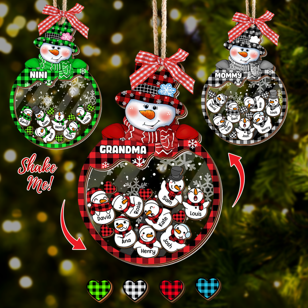 Personalized Shaker Ornament - Christmas Gift For Grandma - Multicolor Grandma Mom Snowman And Kids