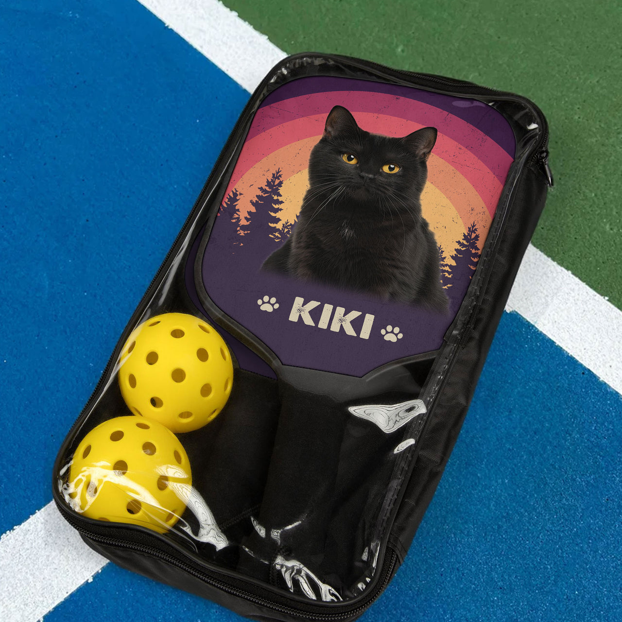 Personalized Pickleball Kit - Gift For Pet Lover - Retro Rainbow Dog Cat Photo