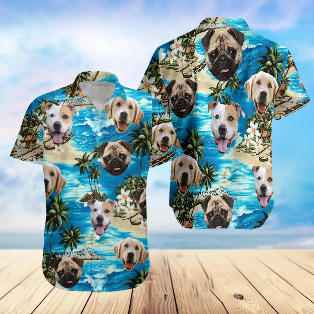 Custom Ocean Dog Cat Watercolor Photo Hawaiian Shirt, Pet Lover Gift