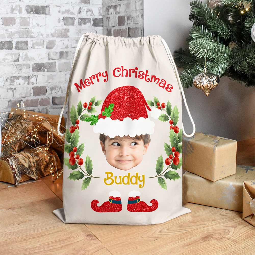 Custom Face Photo Baby Claus Family Santa Sack, Christmas Gift