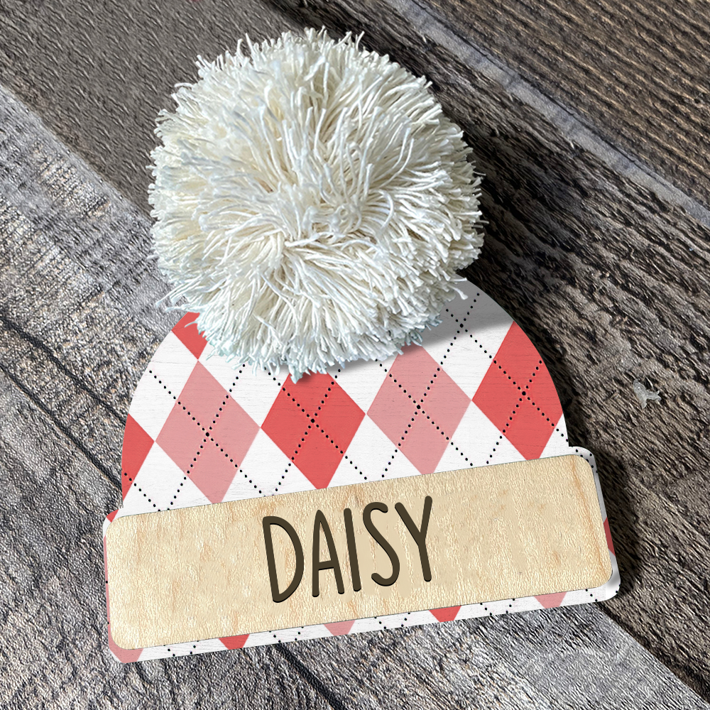 Custom Family Name Beanie Hat Ornament, Christmas Gift