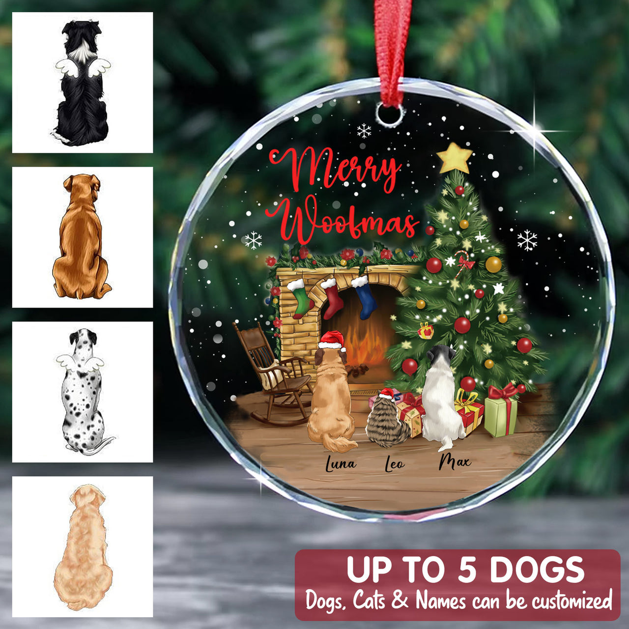 Personalized Christmas Decorative Glass Ornament - Gift For Dog Cat Lovers - Fluffy Dog&Cat Memorial