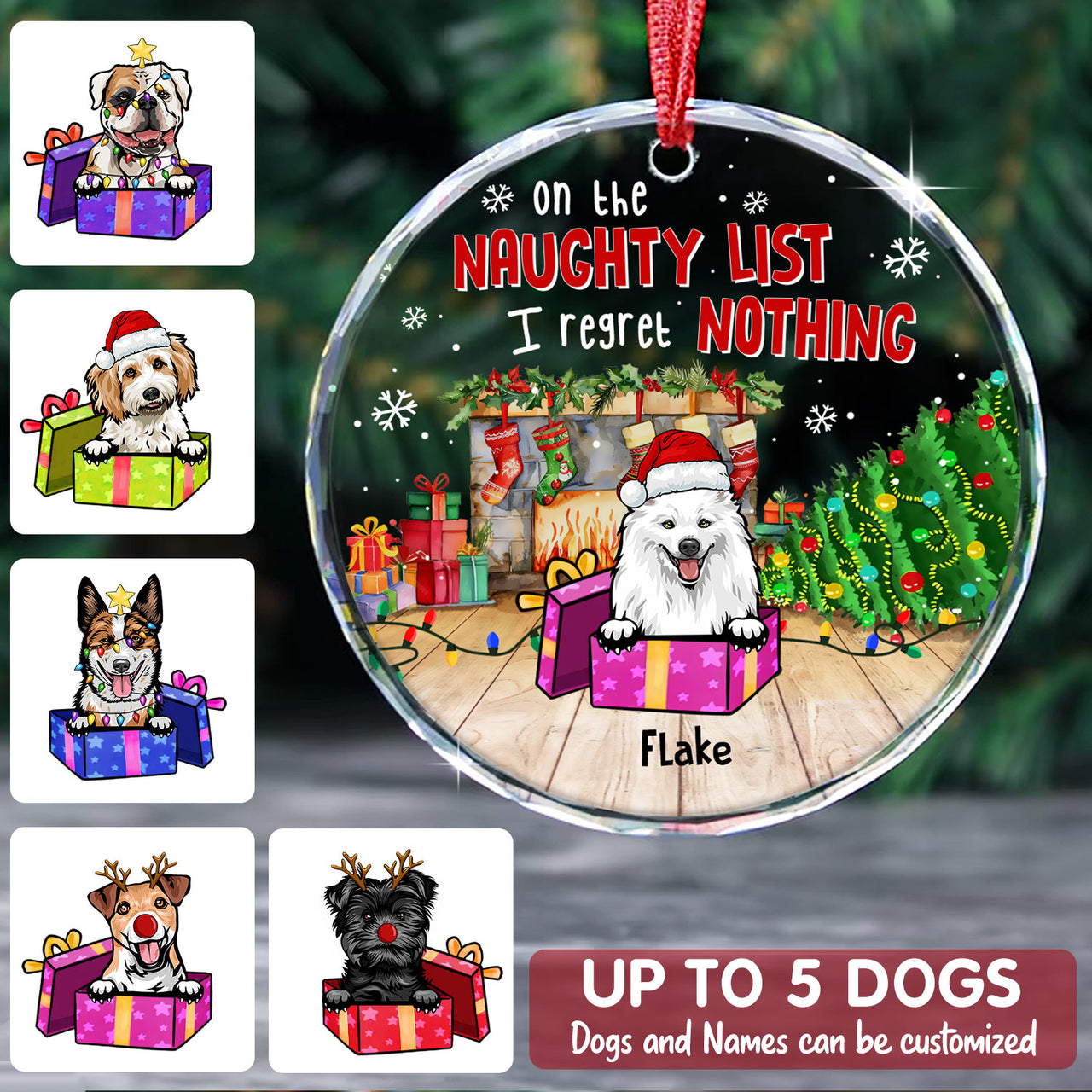 Personalized Christmas Decorative Glass Ornament - Gift For Dog Cat Lovers - On The Naughty List