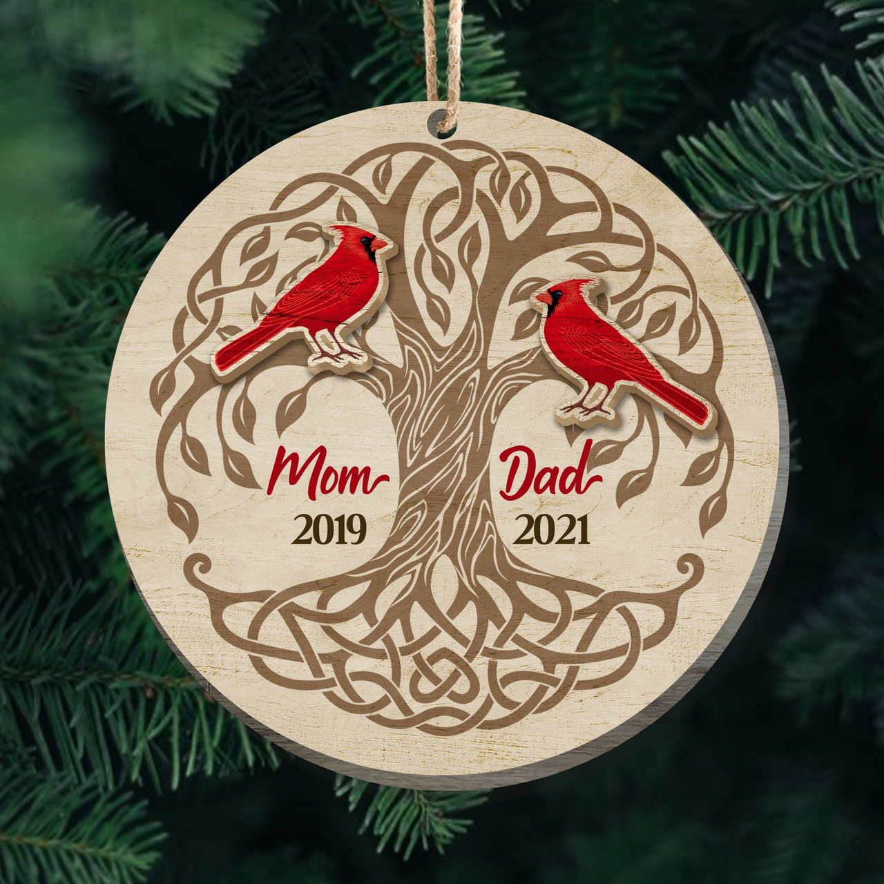 Personalized Memorial Christmas In Heaven Dad Mom Layered Wood Ornament