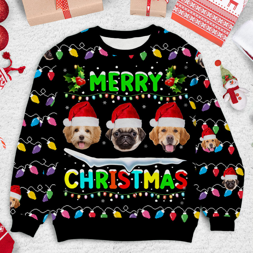 Personalized Ugly Christmas Sweater - Christmas Gift For Pet Lovers - Funny Face Photo Christmas Lights