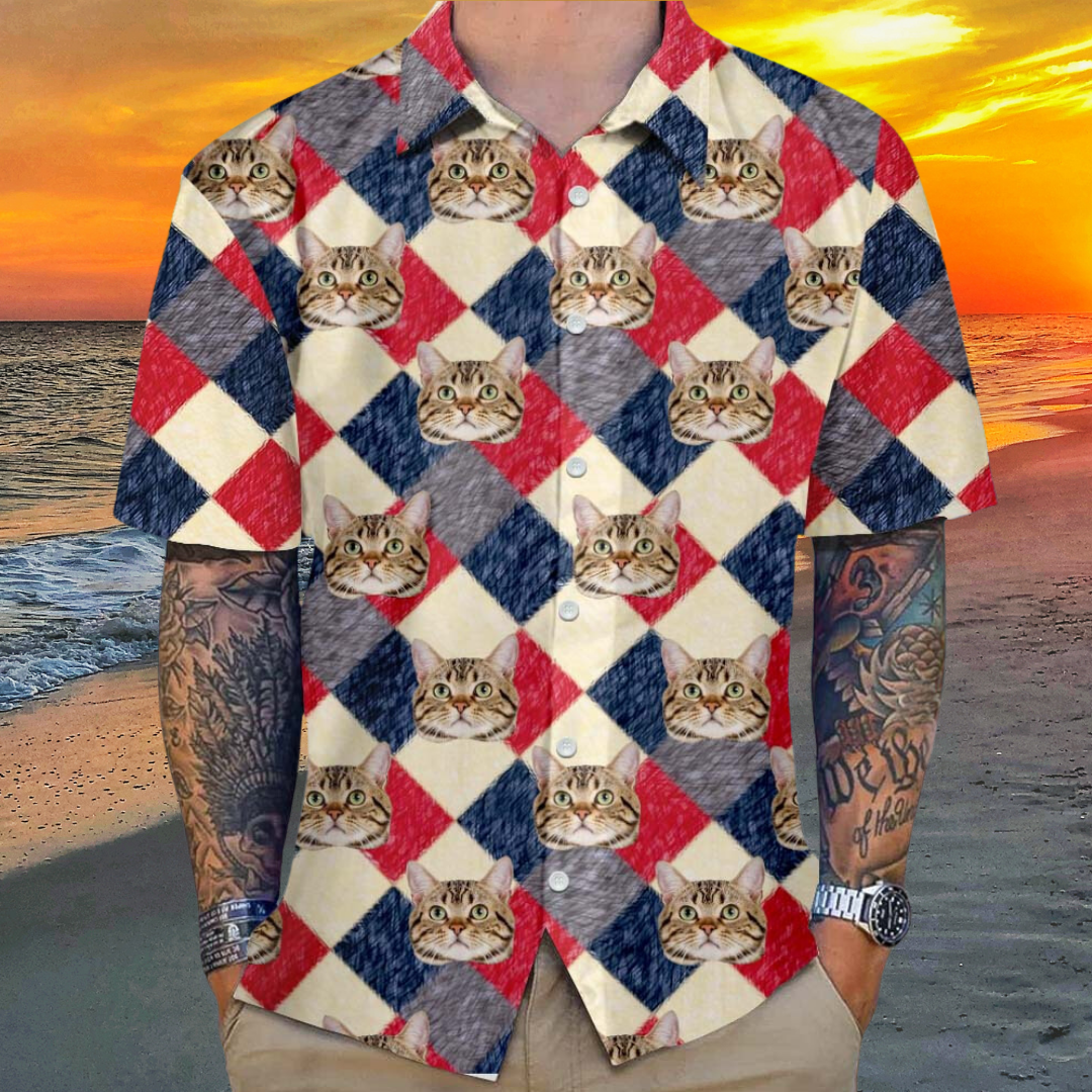 Personalized Colorful Art Pattern Face Photo Hawaiian Shirt, Summer Gift For Dog Cat Lovers