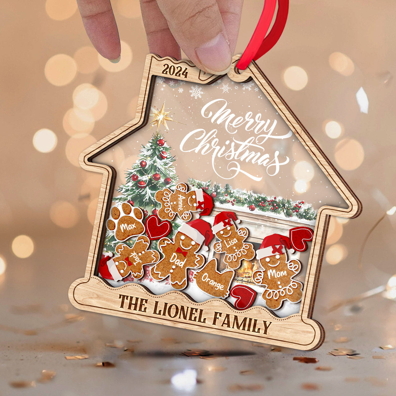 Personalized Shaker Ornament - Christmas Gift For Family -  Gingerbread House Shaped