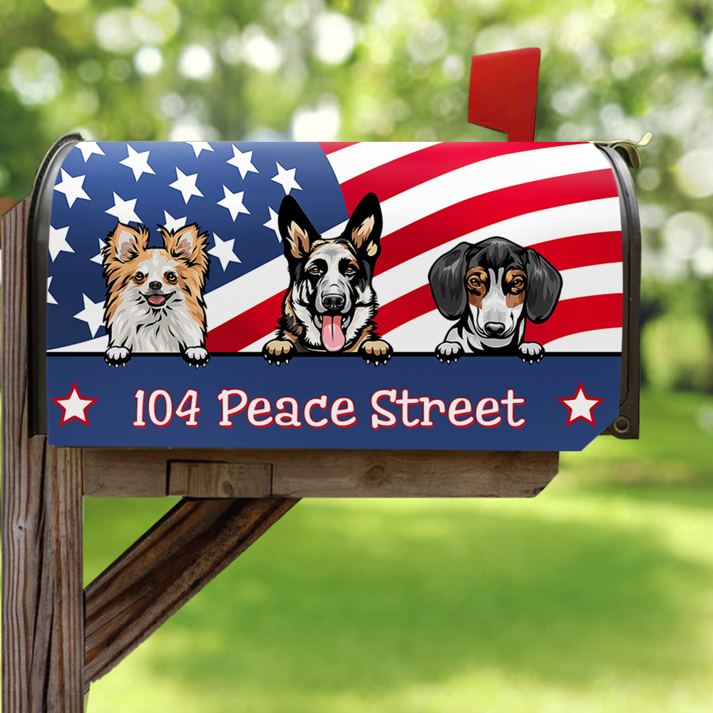 Personalized Dog Cat 4th July American Flag Mailbox Cover, Gift For Dog Cat Lovers