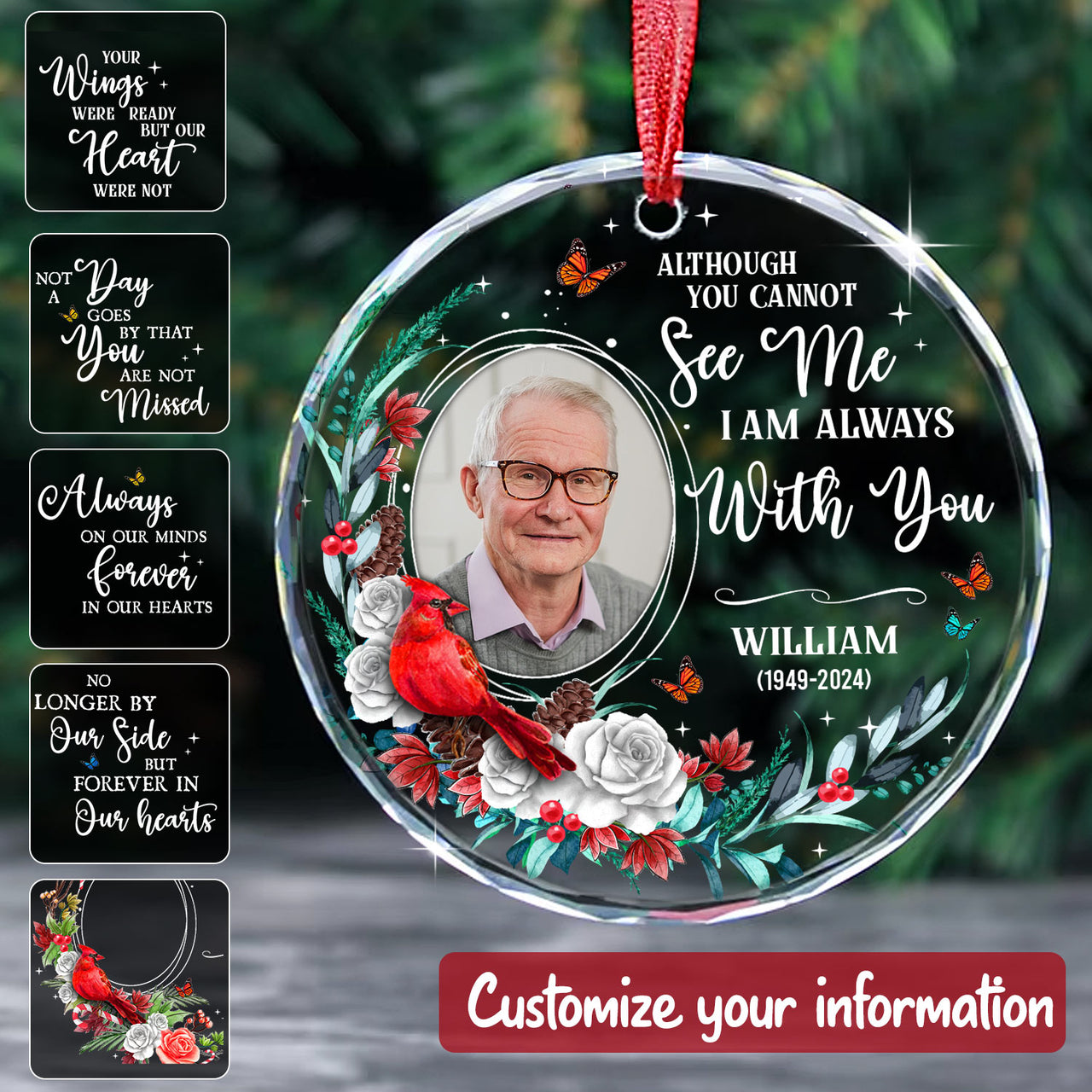 Personalized Christmas Decorative Glass Ornament - Family Memorial Gift - I'm Always with you