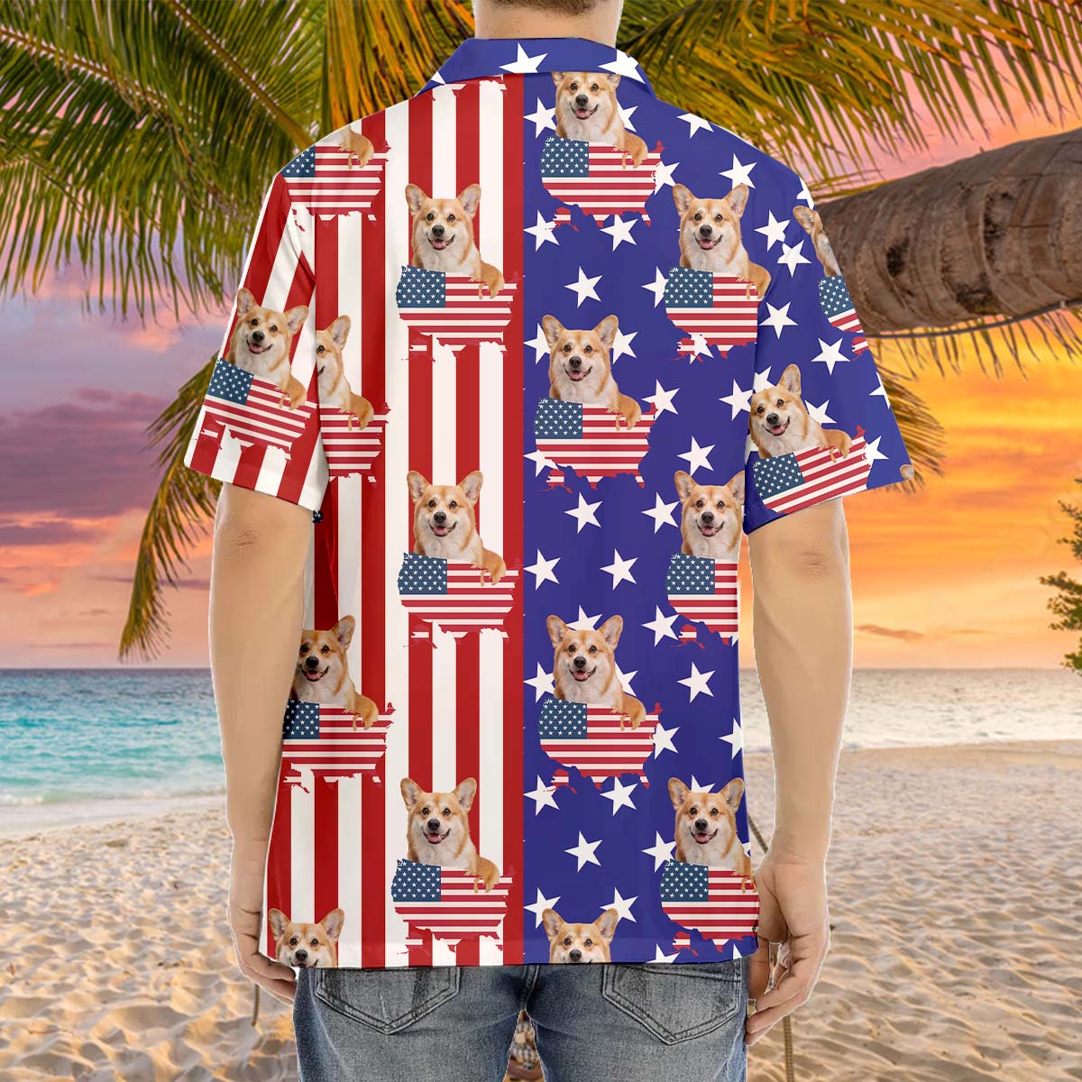 Personalized American Flag Face Photo Hawaiian Shirt, Summer Gift For Dog Cat Lovers