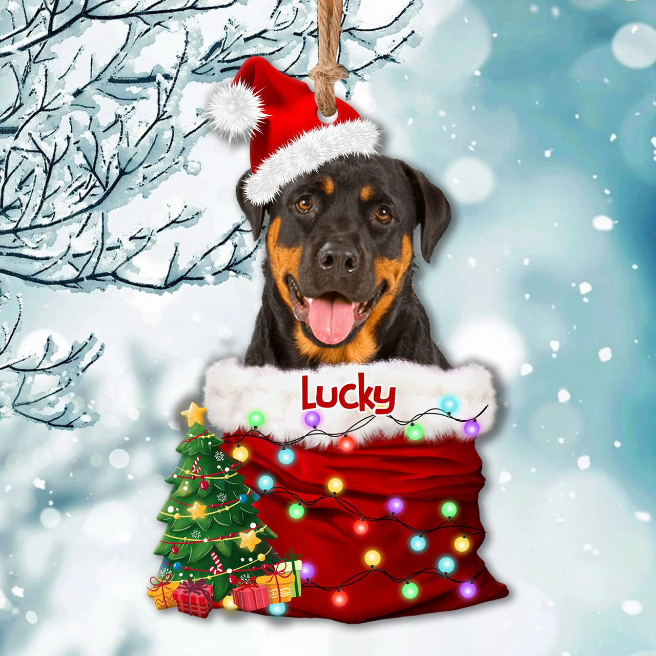 Personalized Upload Photo Dog Christmas Santa Acrylic Ornament, Customized Holiday Ornament