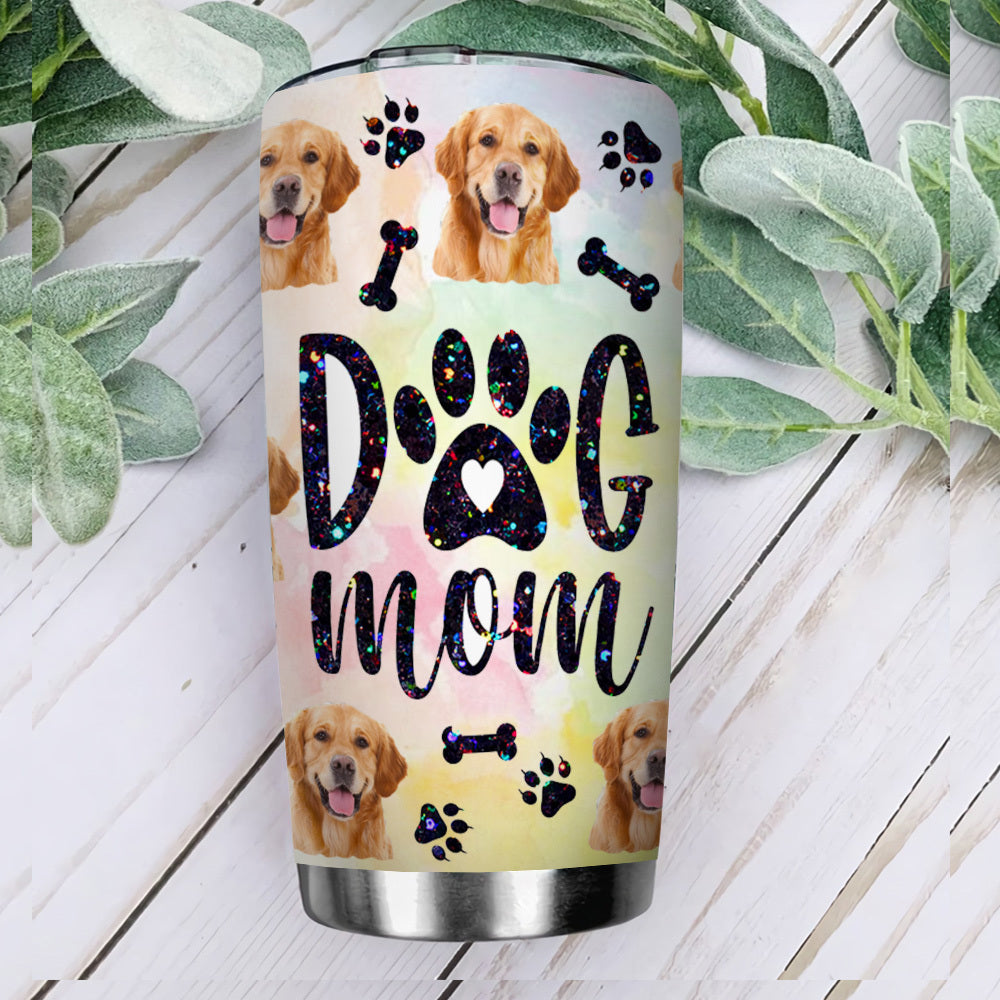 Glitter Dog Mom With Photos Tumbler, Dog Lover Gift