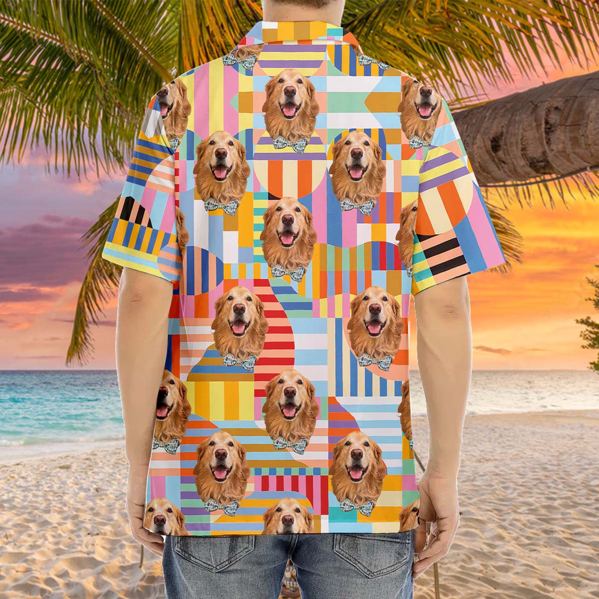 Personalized Colorful Art Pattern Face Photo Hawaiian Shirt, Summer Gift For Dog Cat Lovers