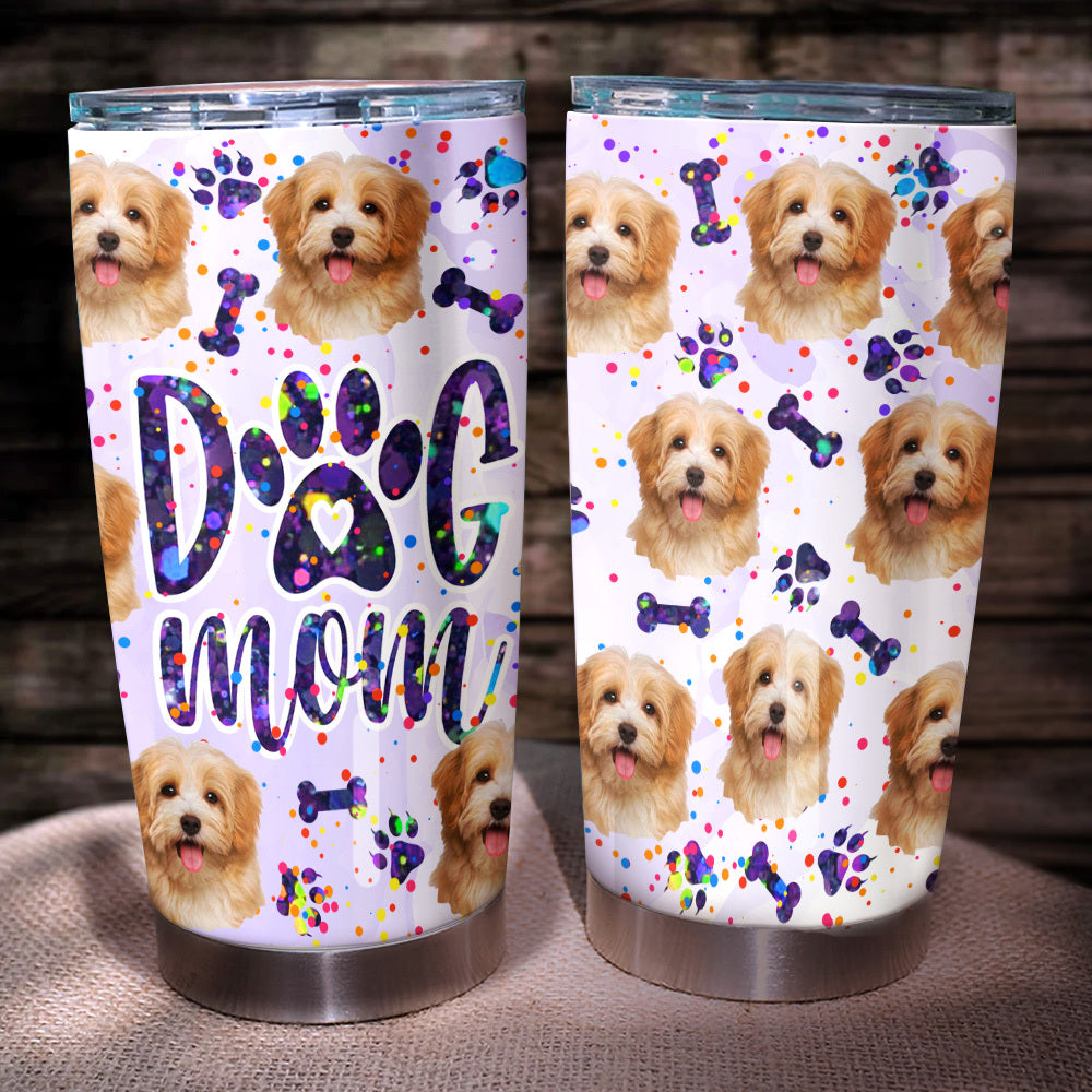 Glitter Dog Mom With Photos Tumbler, Dog Lover Gift