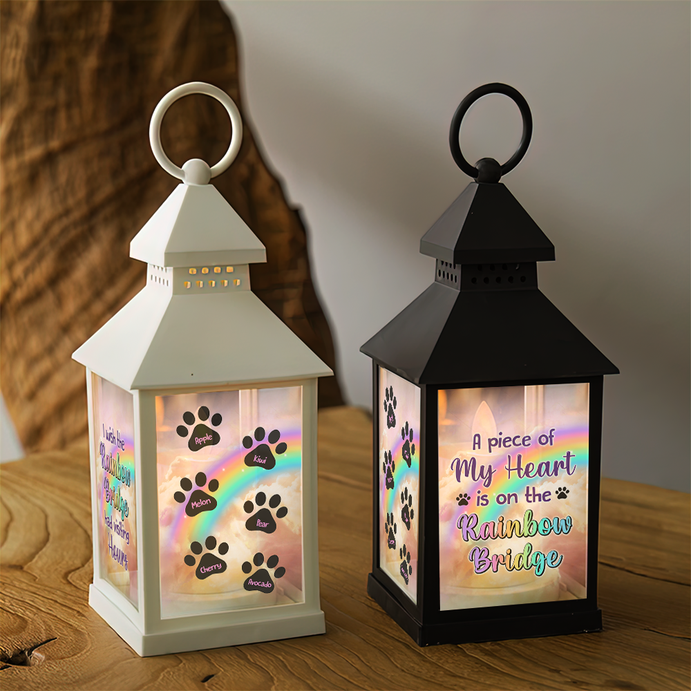 Personalized Dog Cat Memorial Rainbow Bridge Lantern, Sympathy Gift For Pet Lovers