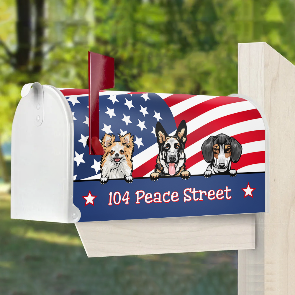 Personalized Dog Cat 4th July American Flag Mailbox Cover, Gift For Dog Cat Lovers