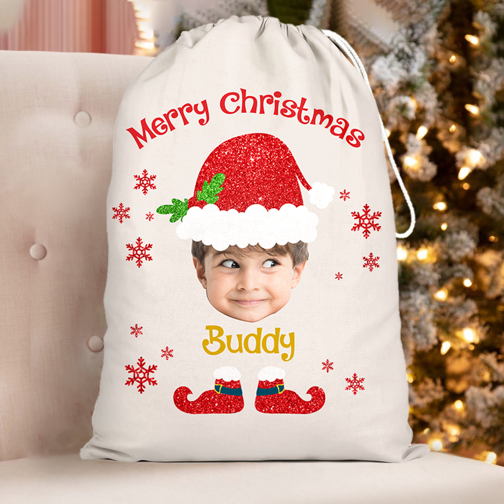 Custom Face Photo Baby Claus Family Santa Sack, Christmas Gift