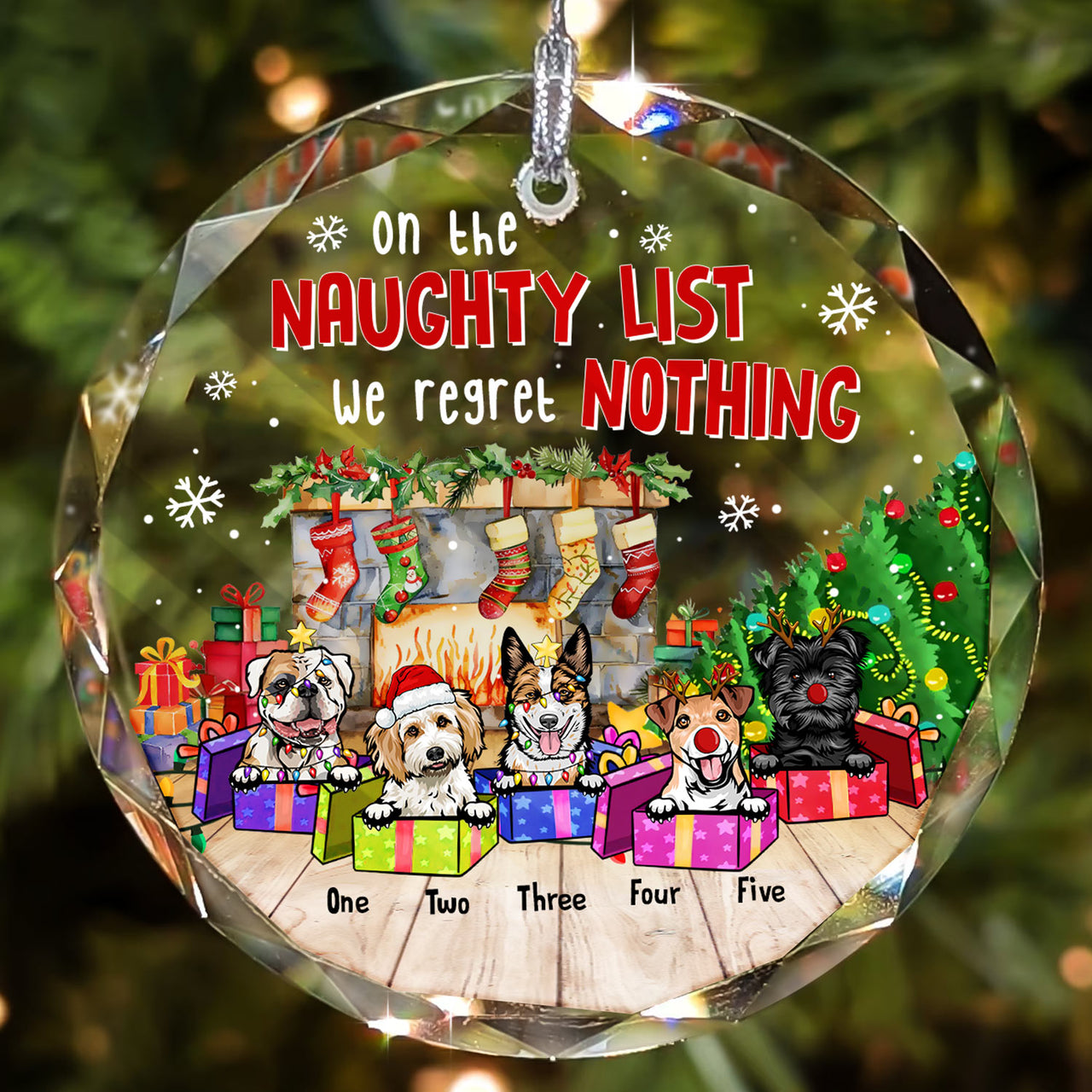 Personalized Christmas Decorative Glass Ornament - Gift For Dog Cat Lovers - On The Naughty List
