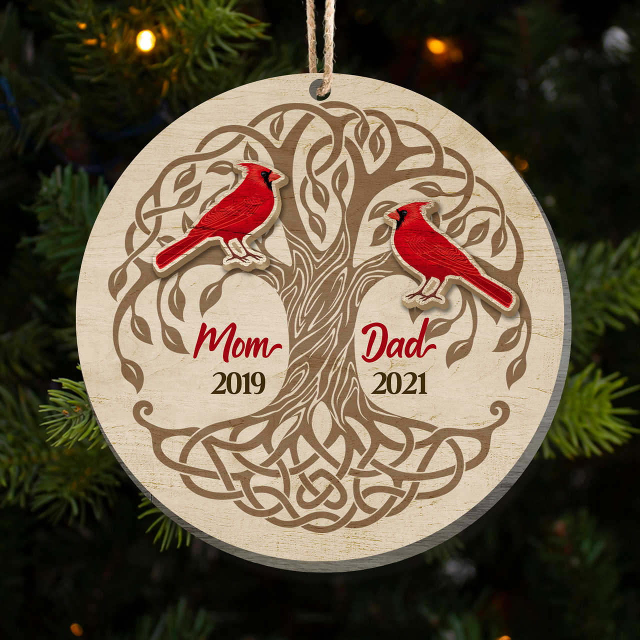 Personalized Memorial Christmas In Heaven Dad Mom Layered Wood Ornament