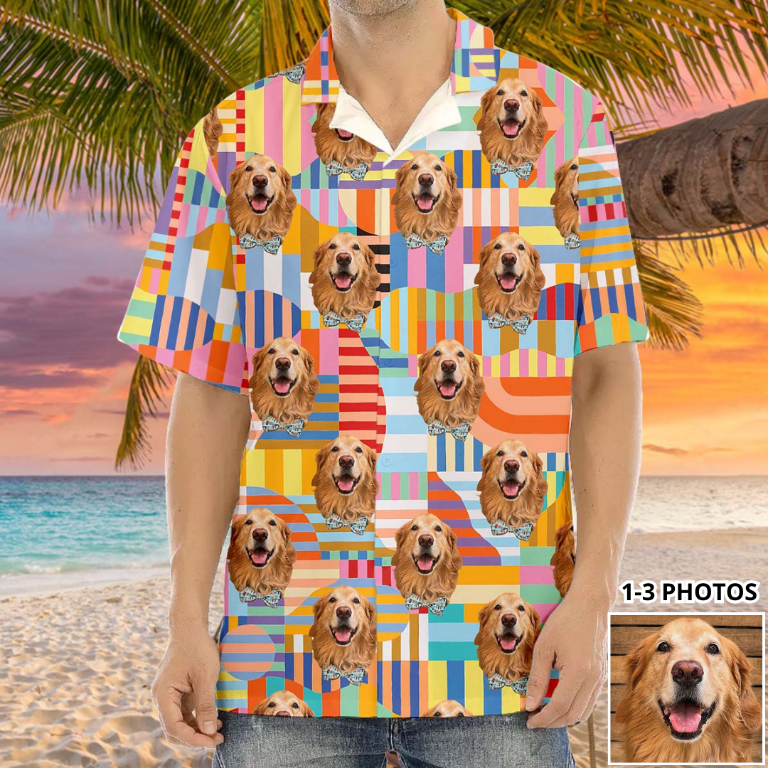 Personalized Colorful Art Pattern Face Photo Hawaiian Shirt, Summer Gift For Dog Cat Lovers