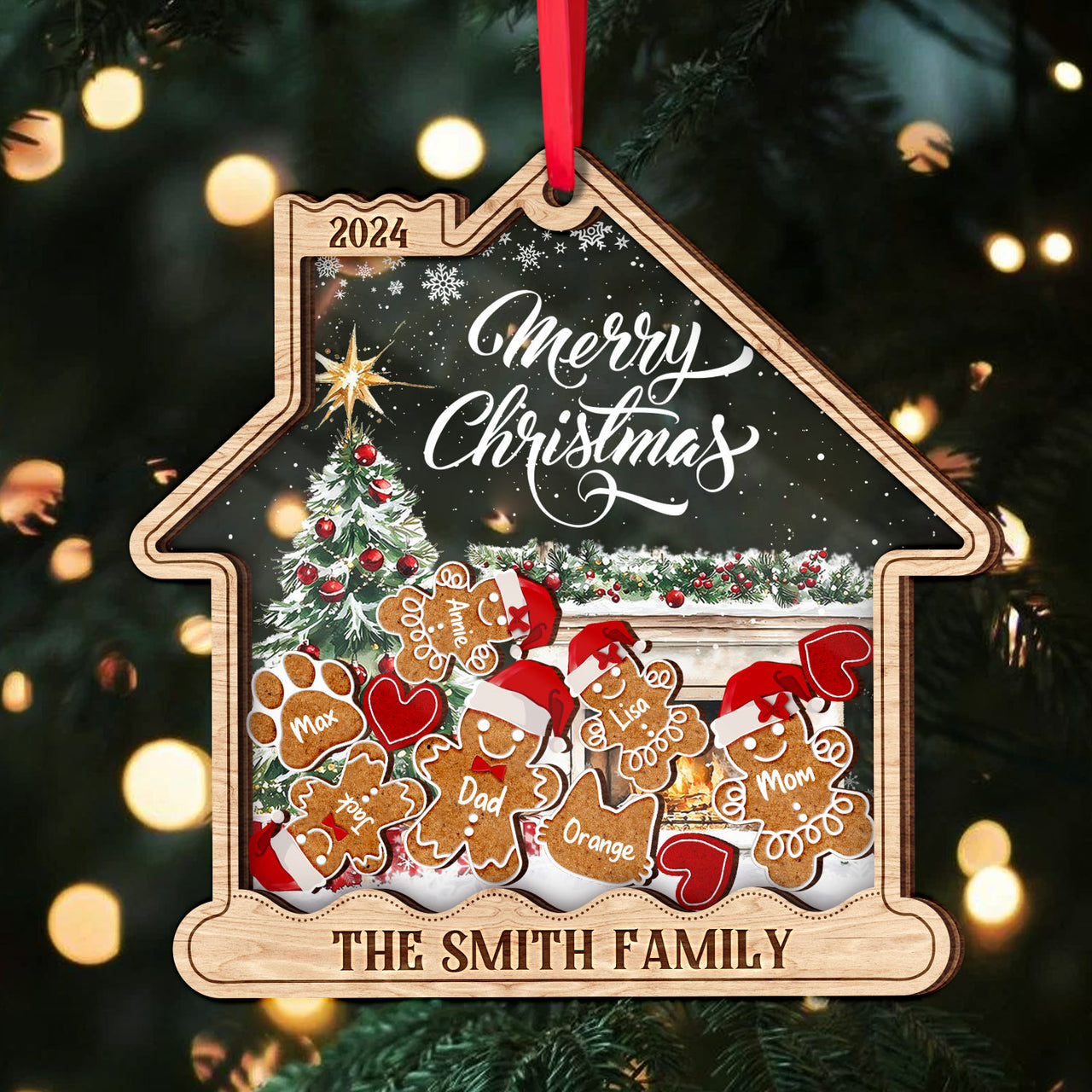 Personalized Shaker Ornament - Christmas Gift For Family -  Gingerbread House Shaped