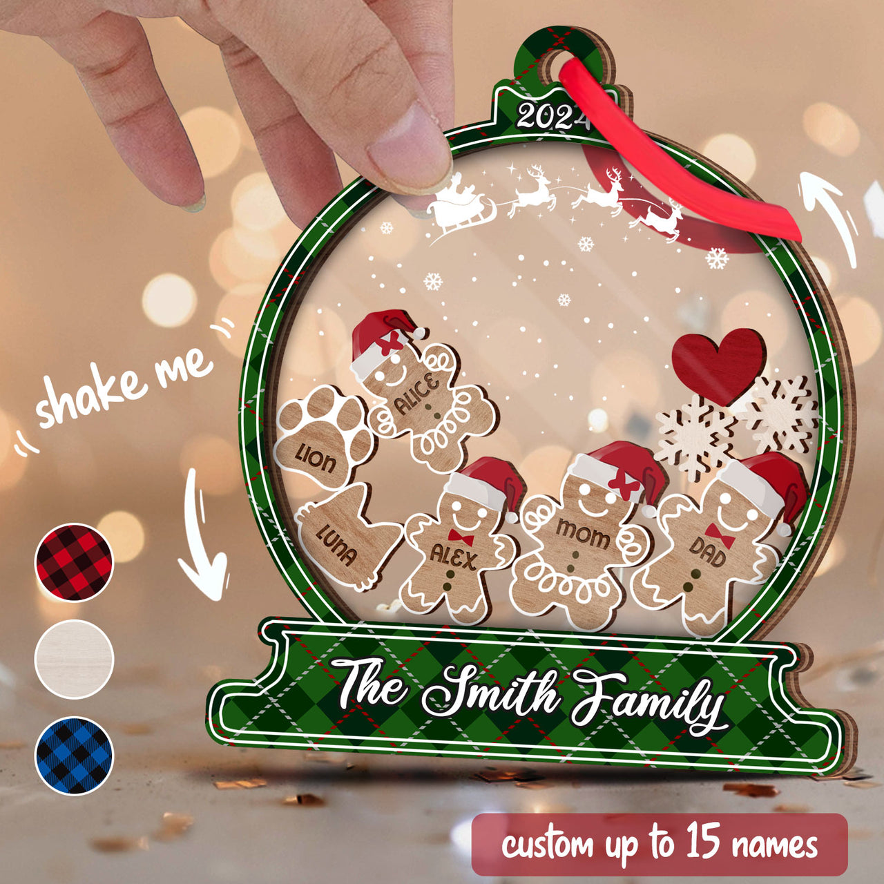 Personalized Shaker Ornament - Christmas Gift For Family - Colorful Gingerbread Cookie With Hat Family
