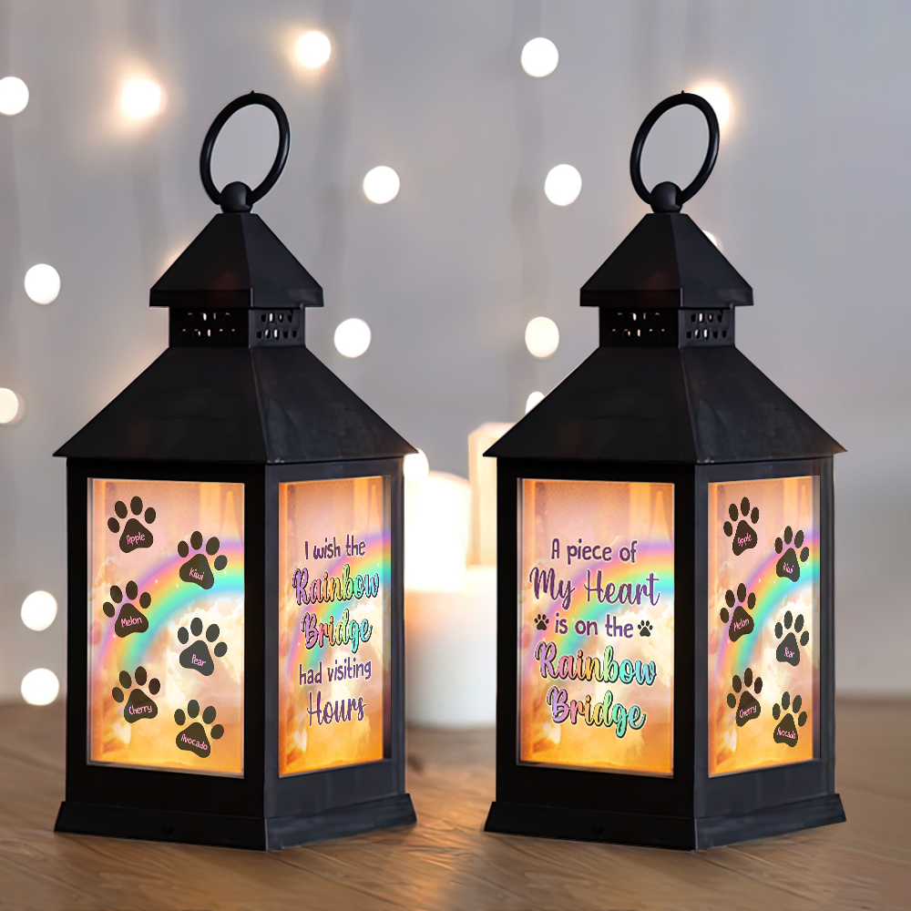 Personalized Dog Cat Memorial Rainbow Bridge Lantern, Sympathy Gift For Pet Lovers