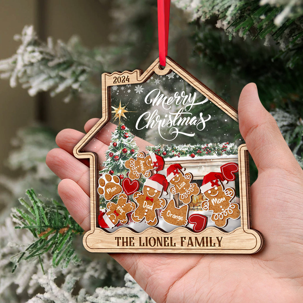 Personalized Shaker Ornament - Christmas Gift For Family -  Gingerbread House Shaped