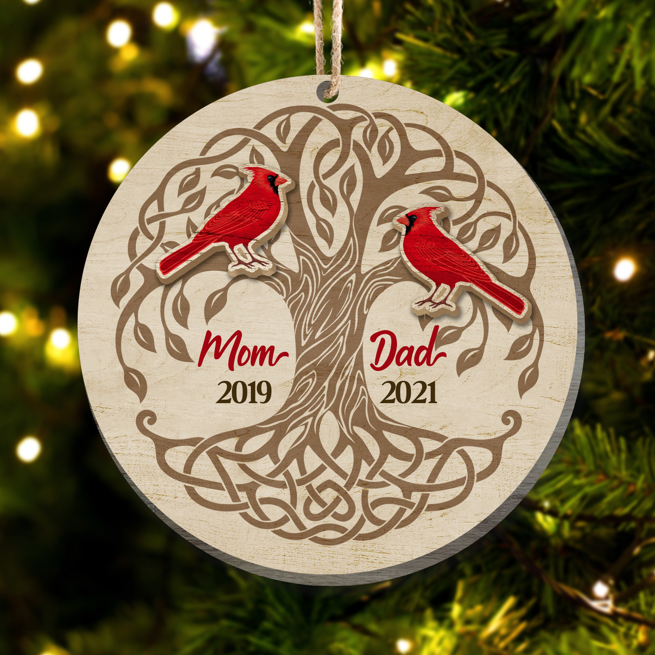 Personalized Memorial Christmas In Heaven Dad Mom Layered Wood Ornament