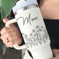 Thumbnail for Personalized Insulated Engraved 40oz Tumbler - Mother's Day Gift - Floral Butterflies Mom And Kids