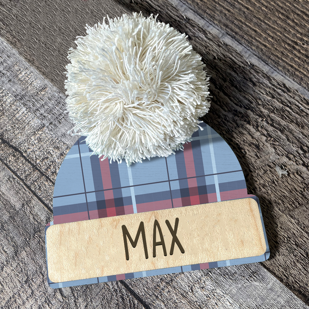 Custom Family Name Beanie Hat Ornament, Christmas Gift