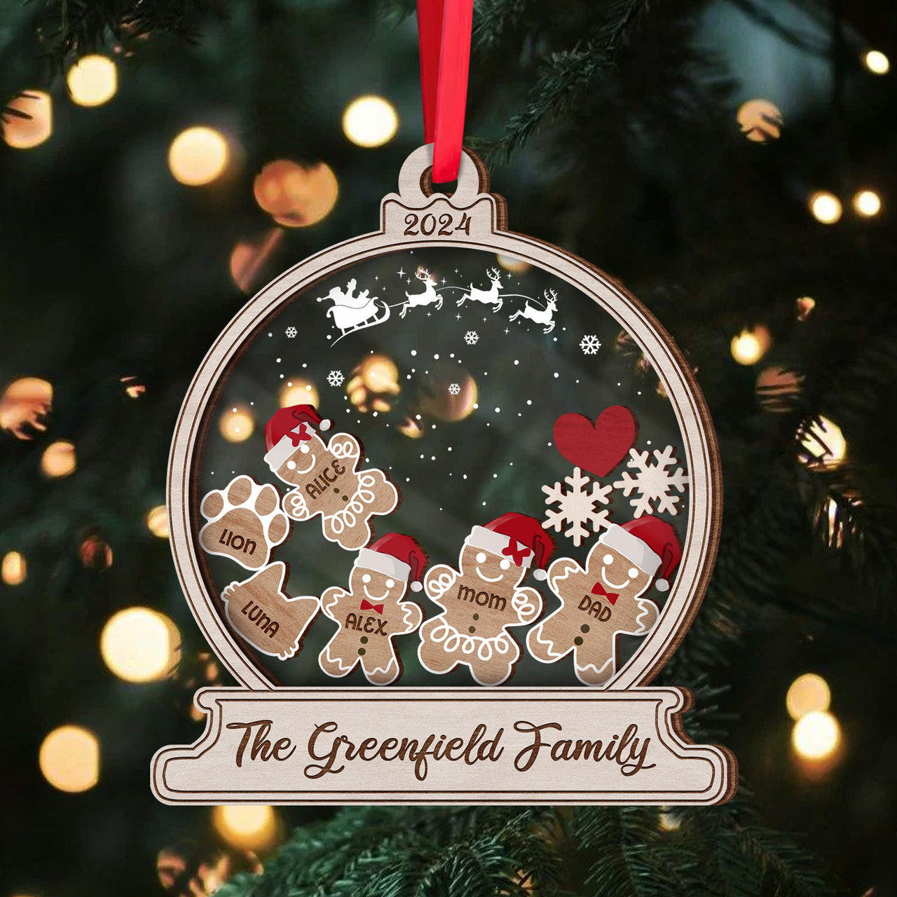 Personalized Shaker Ornament - Christmas Gift For Family - Colorful Gingerbread Cookie With Hat Family