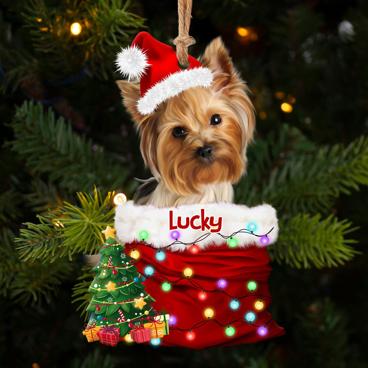 Personalized Upload Photo Dog Christmas Santa Acrylic Ornament, Customized Holiday Ornament