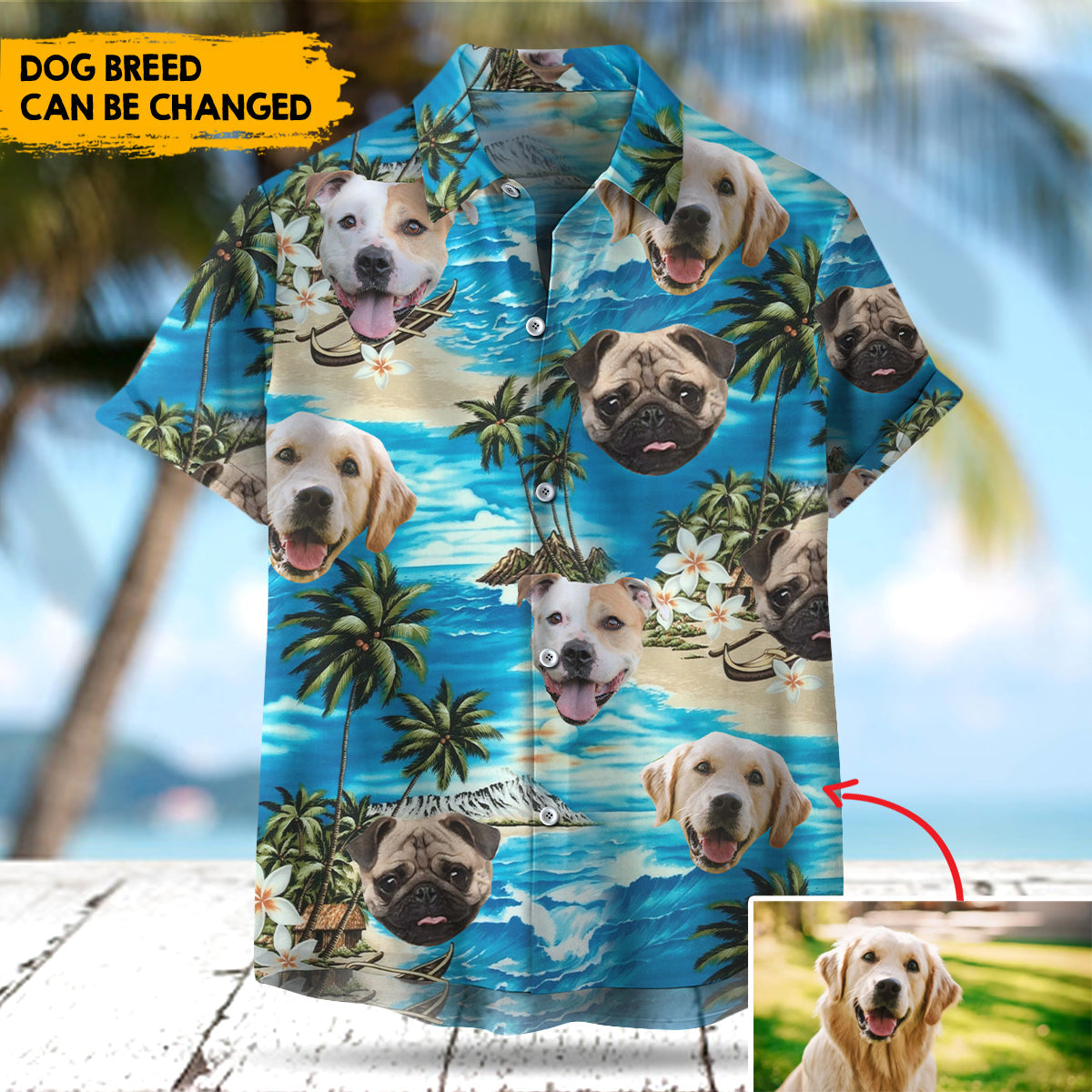 Custom Ocean Dog Cat Watercolor Photo Hawaiian Shirt, Pet Lover Gift