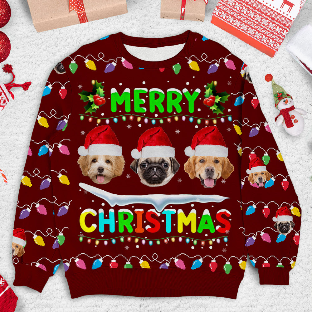 Personalized Ugly Christmas Sweater - Christmas Gift For Pet Lovers - Funny Face Photo Christmas Lights